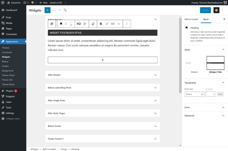 Additional features for widget areas – ThemeZee