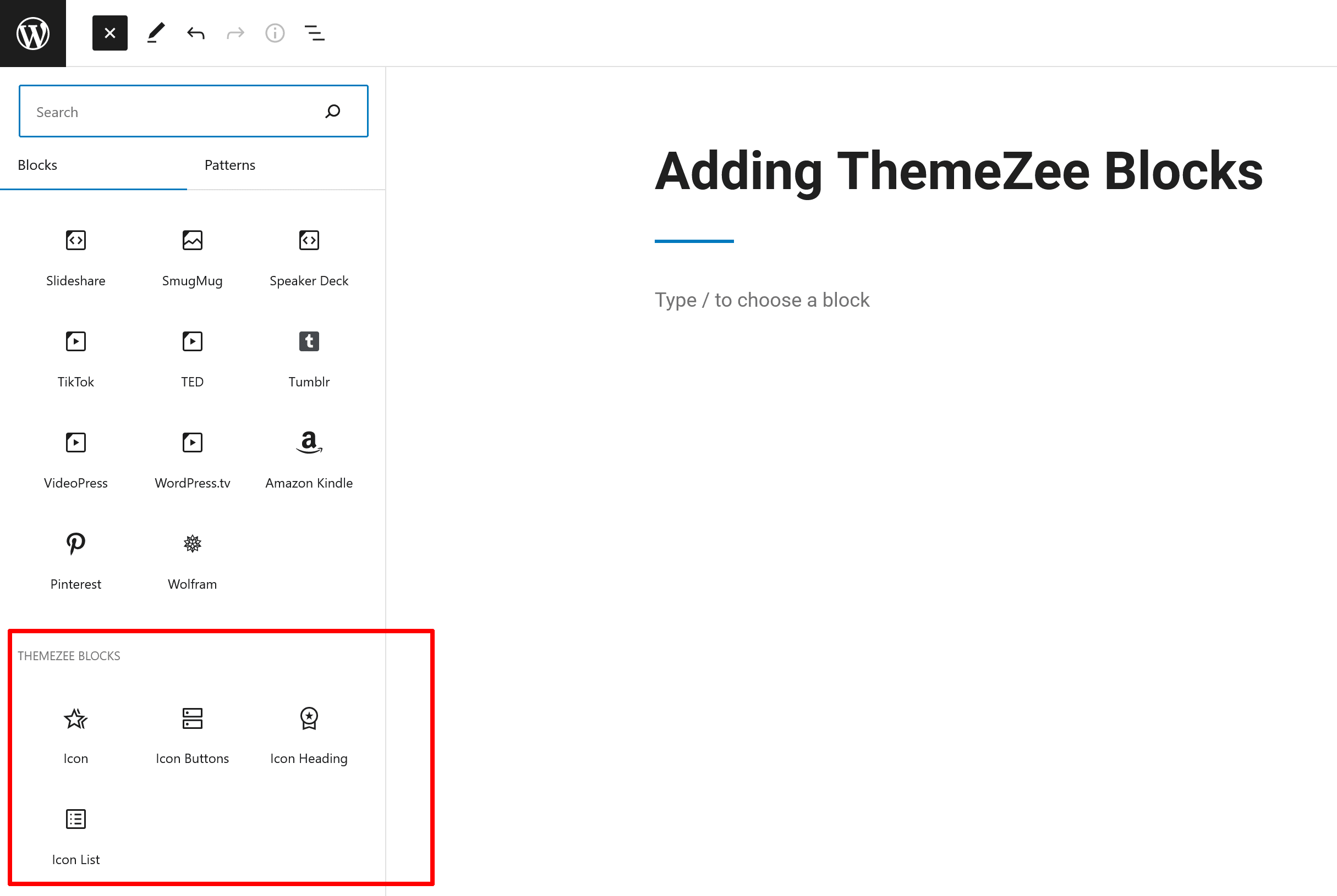 Adding ThemeZee Blocks in Editor