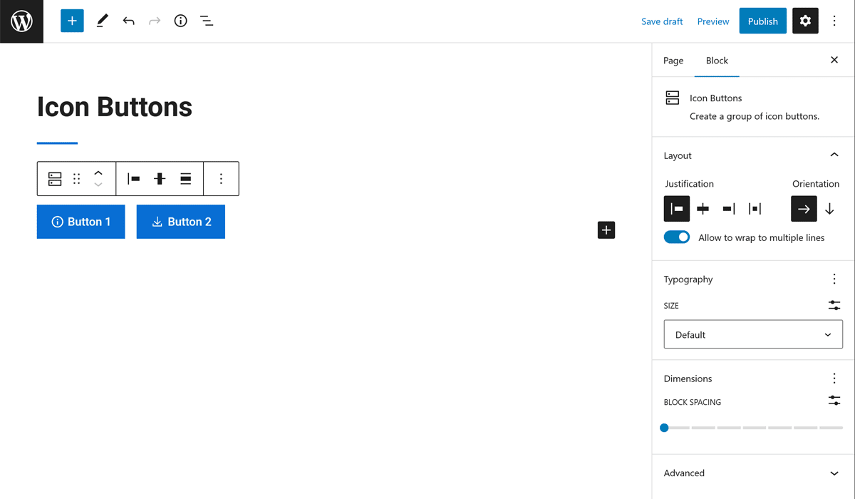 Icon Buttons Block in Editor view