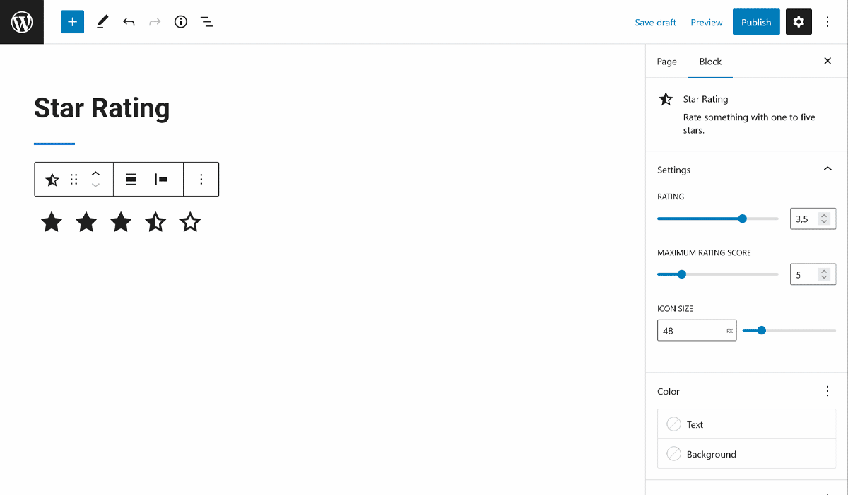 Star Rating block in Editor view